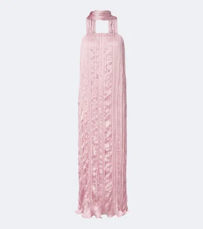 Posse Esme Scarf-detail Crinkled Maxi Dress In Pink