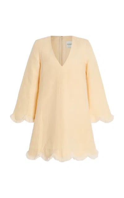 Posse Essie Fringed Linen Mini Kaftan In Neutral