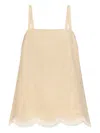 Posse Essie Scalloped-hem Fringed Top In Neutral