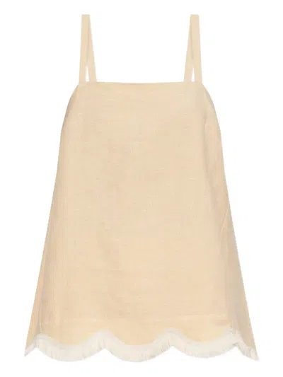 Posse Essie Scalloped-hem Fringed Top In Neutral