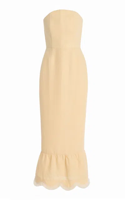 Posse Essie Strapless Fringed Linen Maxi Dress In Brown