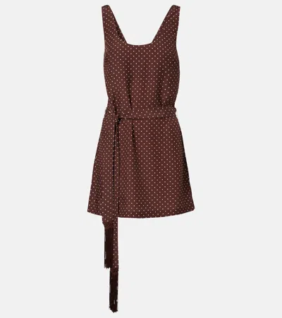 Posse Evie Belted Polka-dot Minidress In Brown