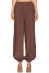 Posse Evie Polka Dot Mid Rise Balloon Pants In Brown