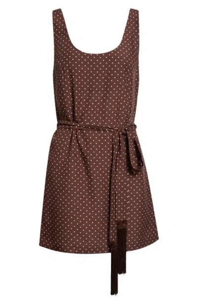 Posse Evie Polka Dot Cowl Back Sheath Minidress In Brown