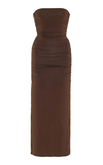 Posse Exclusive Isabela Strapless Jersey Maxi Dress In Brown