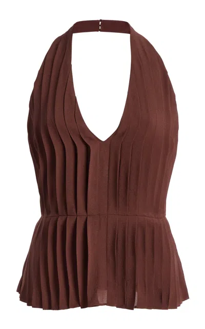 Posse Exclusive La Isla Jane Pleated Crepe Halter Top In Brown