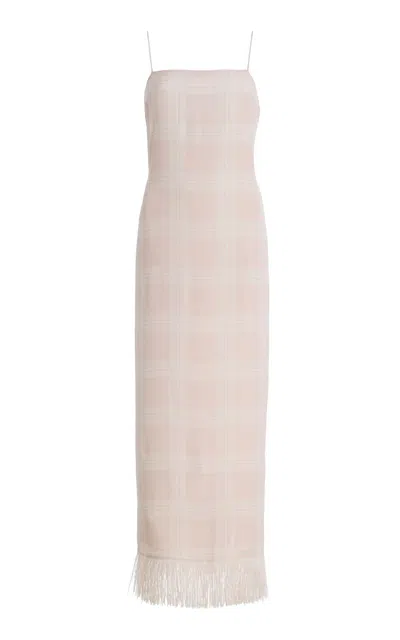 Posse Exclusive La Isla Lola Fringed Plaid Crepe Midi Dress In Pink