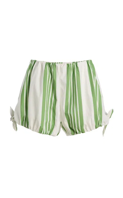 Posse Exclusive La Isla Rosie Striped Cotton Shorts In Green