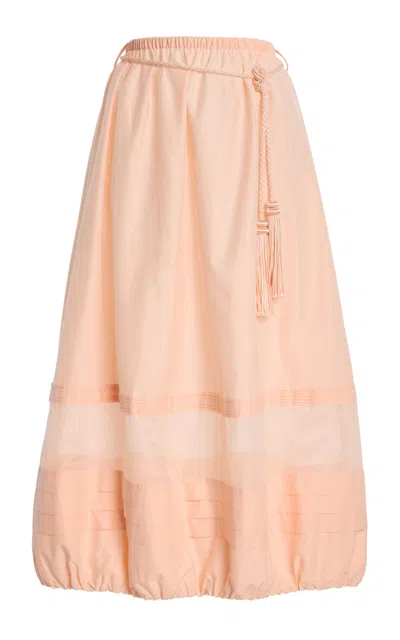 Posse Exclusive La Isla Willow Cotton-silk Midi Skirt In Orange