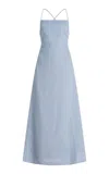 Posse Exclusive Riviera Lori Open-back Linen Maxi Dress In Blue