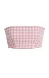 Posse Exclusive Riviera Paige Gingham Linen Crop Top In Pink