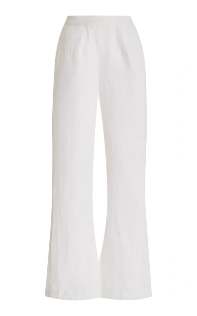 Posse Exclusive Tia High-waisted Linen Flared-leg Trousers In White