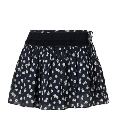 Posse Danielle Floral-print Lace-trimmed Cotton-voile Mini Skirt In Black
