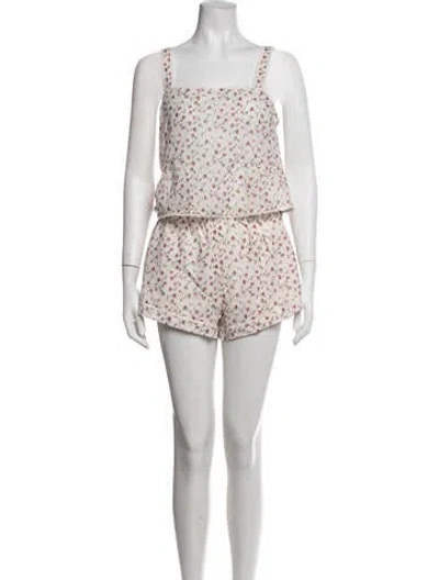 Pre-owned Posse Floral Print Lace Trim Embellishment Short Set W/ Tags In Neutrals
