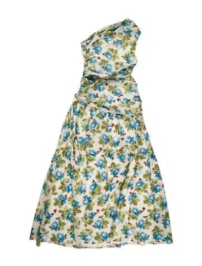 Pre-owned Posse Floral Print Long Dress In Blue