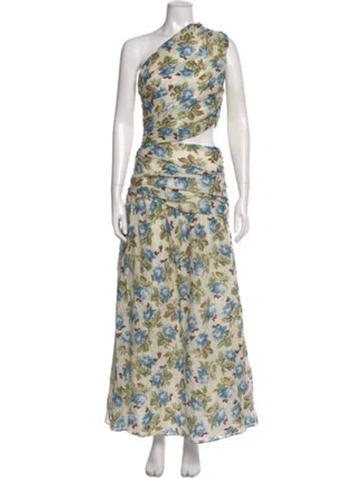 Pre-owned Posse Floral Print Long Dress In Neutral