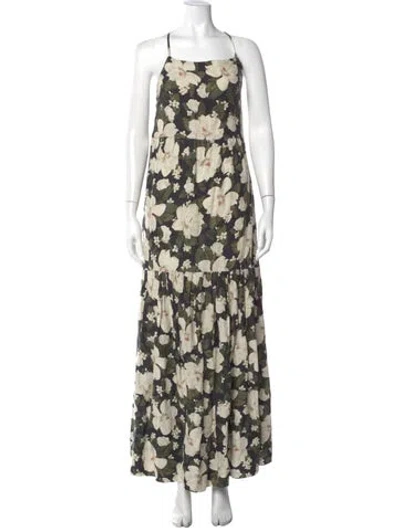 Pre-owned Posse Floral Print Long Dress In Neutral