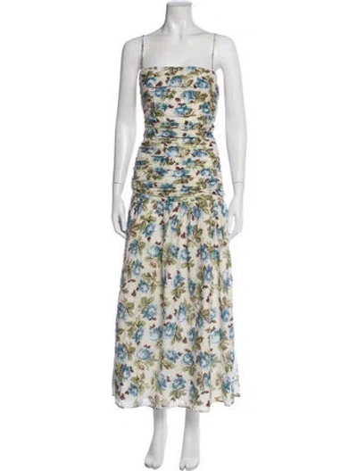Pre-owned Posse Floral Print Long Dress In Neutrals