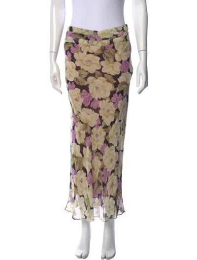 Pre-owned Posse Floral Print Long Skirt In Brown