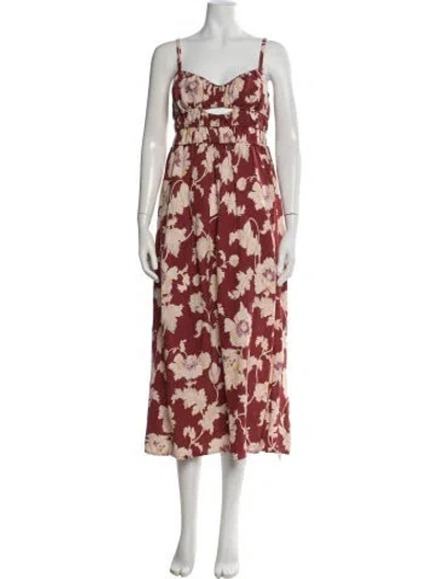 Pre-owned Posse Floral Print Midi Length Dress In Burgundy