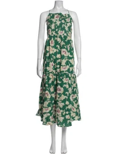 Pre-owned Posse Floral Print Midi Length Dress In Green