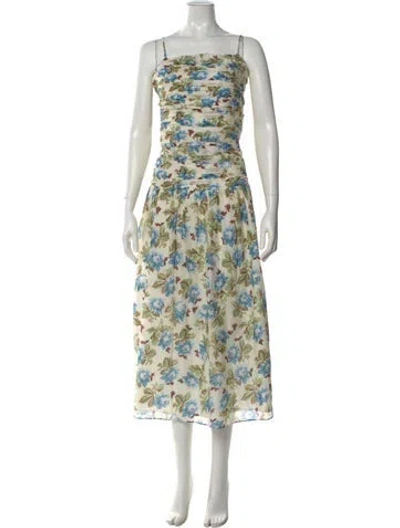 Pre-owned Posse Floral Print Midi Length Dress In Neutral