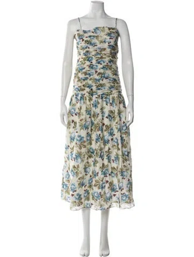 Pre-owned Posse Floral Print Midi Length Dress In Neutral