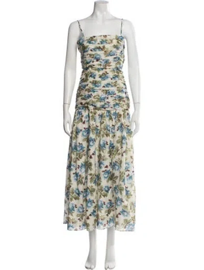 Pre-owned Posse Floral Print Midi Length Dress In Neutrals