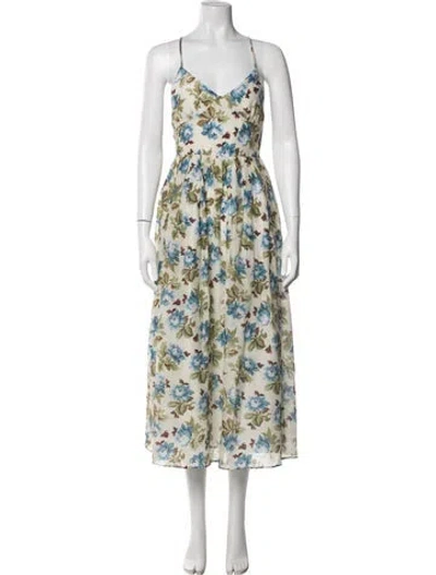 Pre-owned Posse Floral Print Midi Length Dress In Neutrals