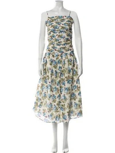 Pre-owned Posse Floral Print Midi Length Dress In Neutrals
