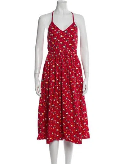 Pre-owned Posse Floral Print Midi Length Dress In Red