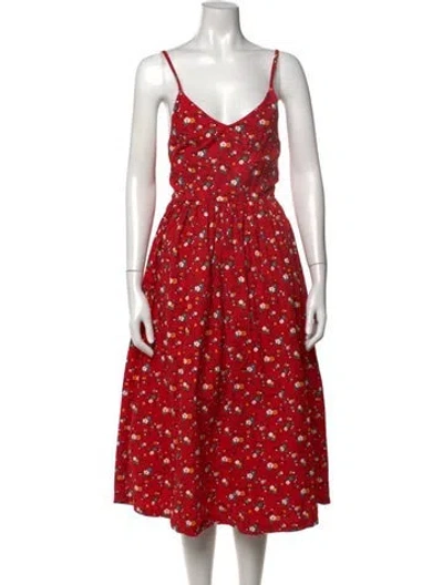 Pre-owned Posse Floral Print Midi Length Dress In Red