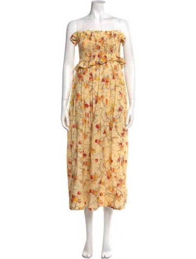 Pre-owned Posse Floral Print Midi Length Dress In Yellow