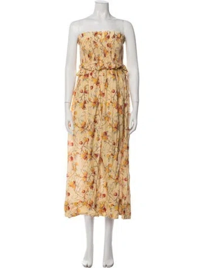 Pre-owned Posse Floral Print Midi Length Dress In Yellow