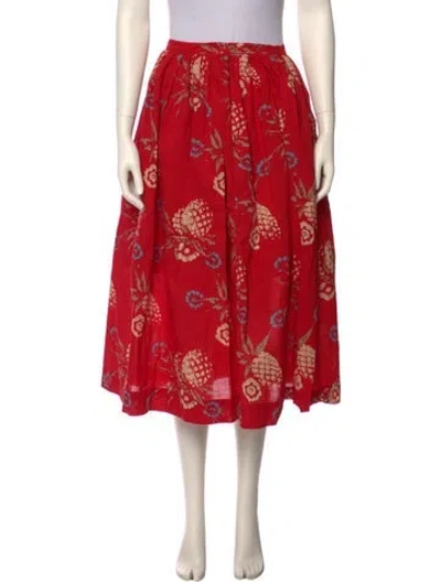 Pre-owned Posse Floral Print Midi Length Skirt In Red