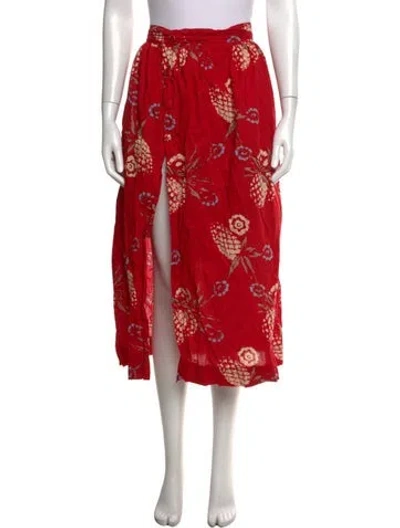 Pre-owned Posse Floral Print Midi Length Skirt In Red