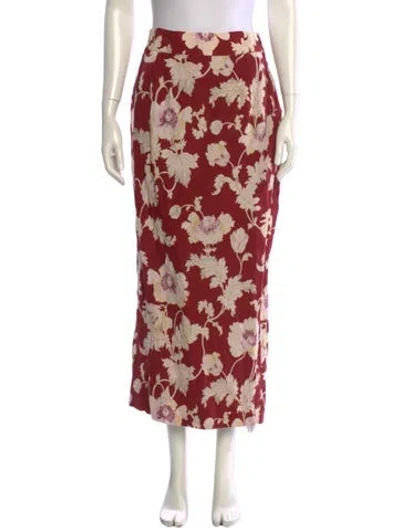 Pre-owned Posse Floral Print Midi Length Skirt W/ Tags In Red