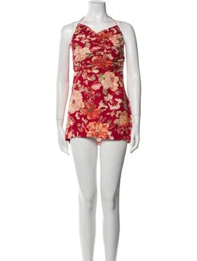 Pre-owned Posse Floral Print Mini Dress In Red
