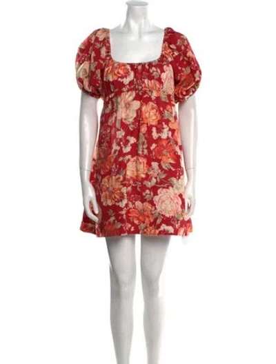 Pre-owned Posse Floral Print Mini Dress In Red