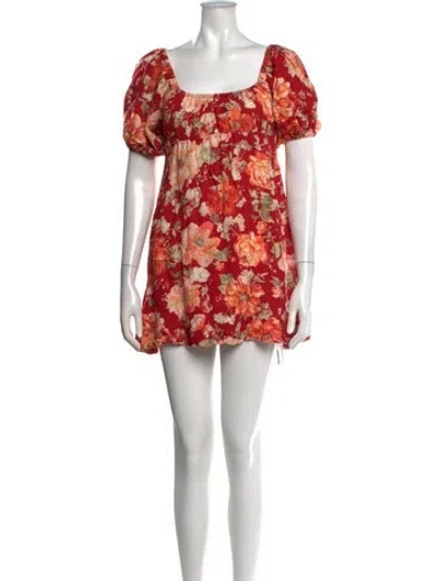Pre-owned Posse Floral Print Mini Dress In Red