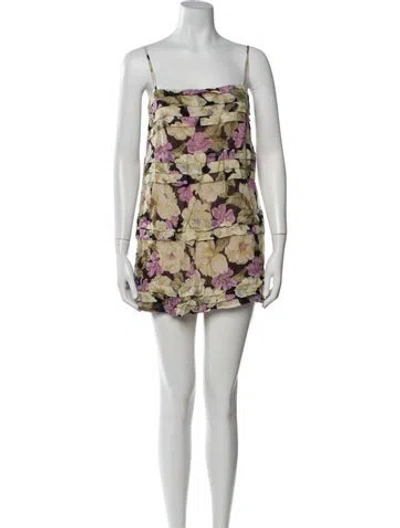 Pre-owned Posse Floral Print Mini Dress In Yellow
