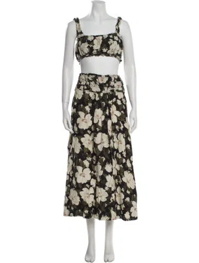 Pre-owned Posse Floral Print Ruffle Embellishment Skirt Set In Black