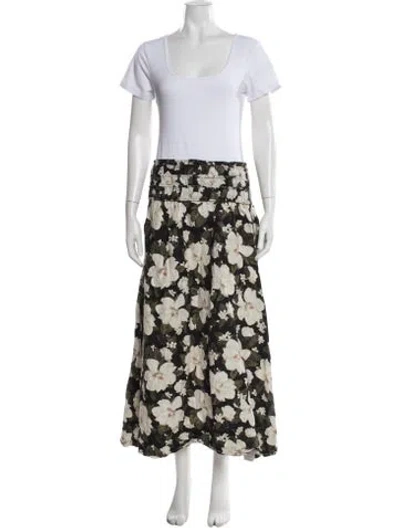 Pre-owned Posse Floral Print Ruffle Embellishment Skirt Set In Green