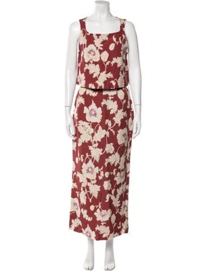 Pre-owned Posse Floral Print Skirt Set In Burgundy