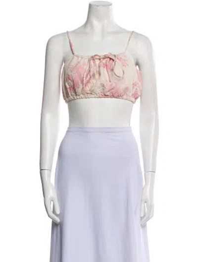Pre-owned Posse Floral Print Square Neckline Crop Top In Neutral