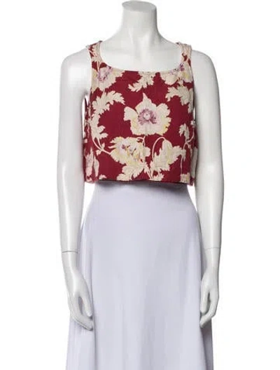 Pre-owned Posse Floral Print Square Neckline Crop Top In Red