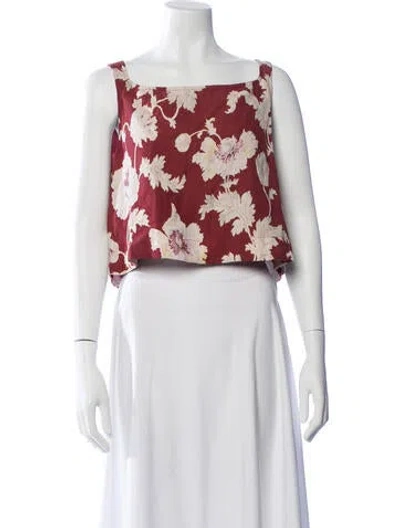 Pre-owned Posse Floral Print Square Neckline Crop Top In Red