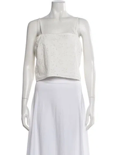 Pre-owned Posse Floral Print Square Neckline Crop Top In White