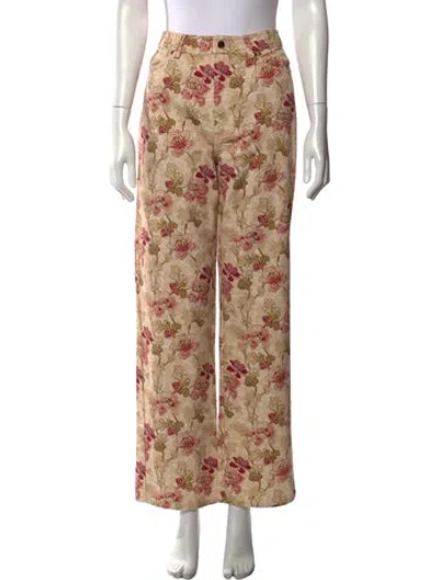 Pre-owned Posse Floral Print Wide Leg Pants In Neutral