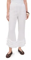 Posse Florence Ruffle Detail Crop Linen Pants In White